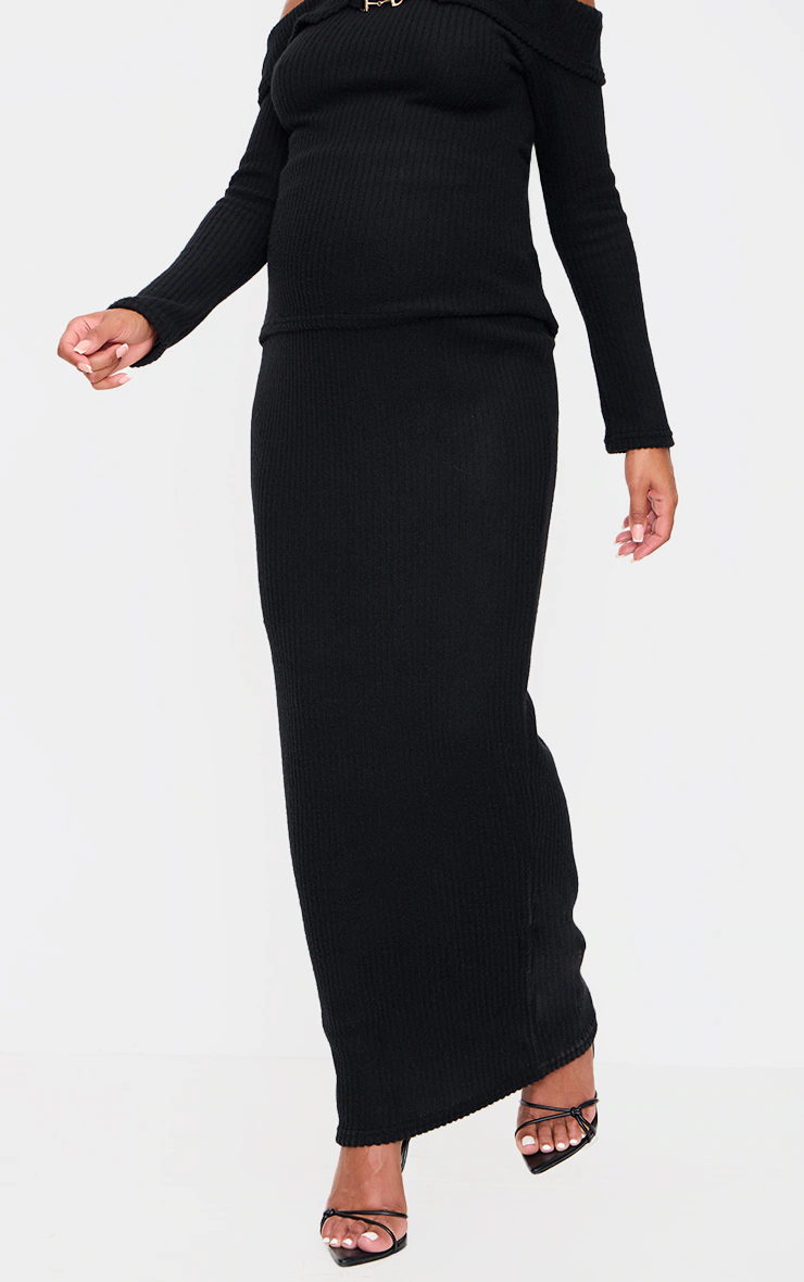 Maternity Black Brushed Rib Maxi Skirt