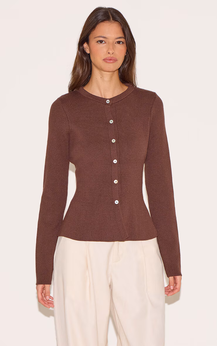 Mocha Compact Knit Peplum Cardigan