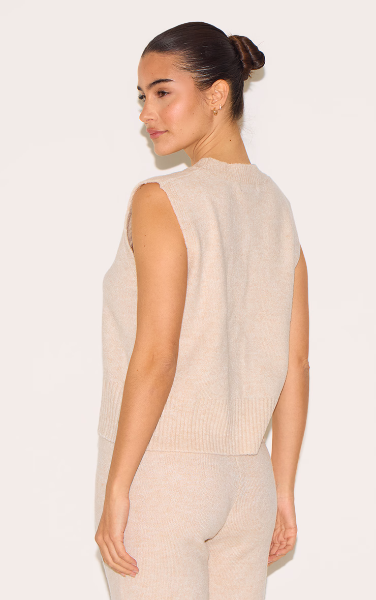 Oatmeal Marl Soft Knit High Neck Sleeveless Top