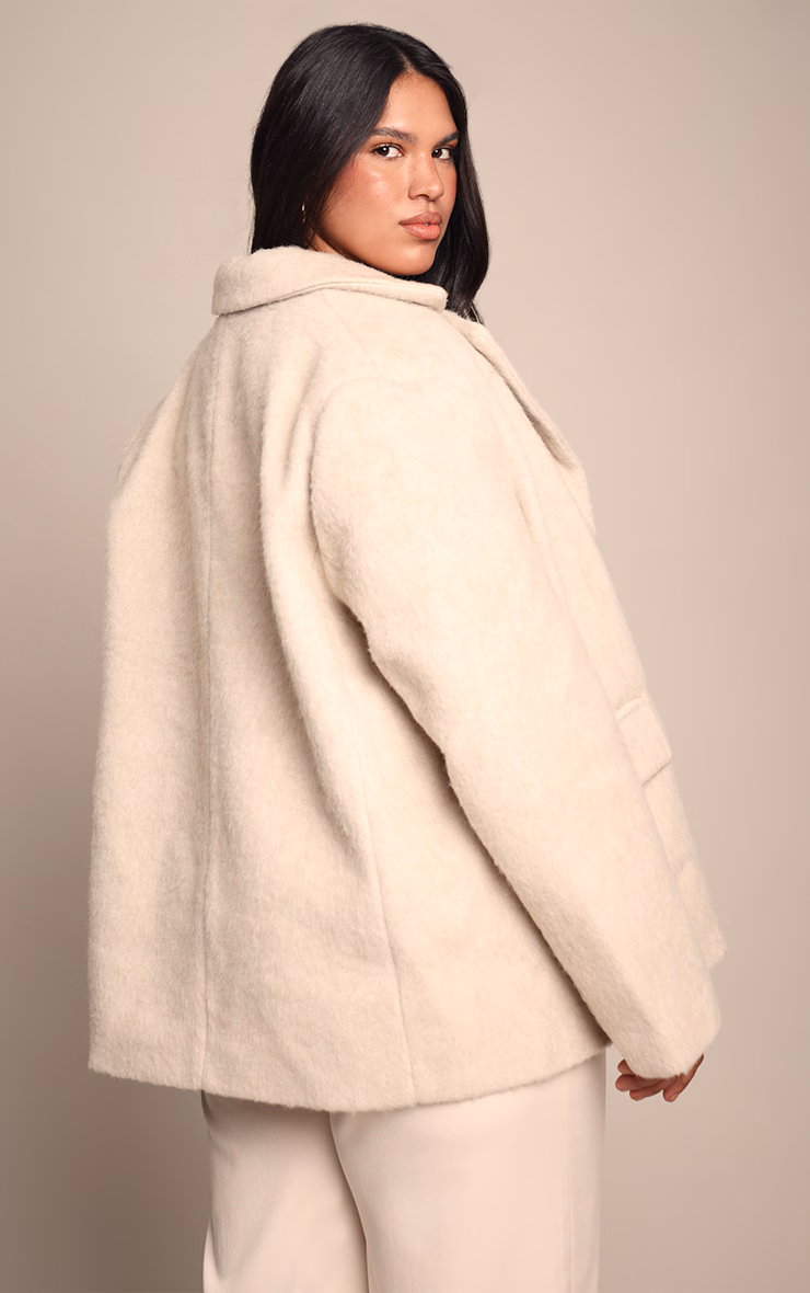 Plus Oat Brushed Wool Look Oversized Blazer
