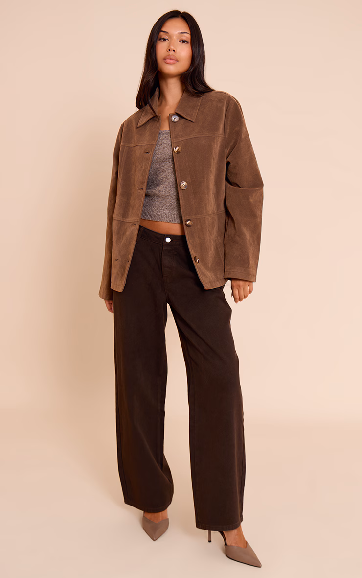 Mocha Suede Button Detail Jacket