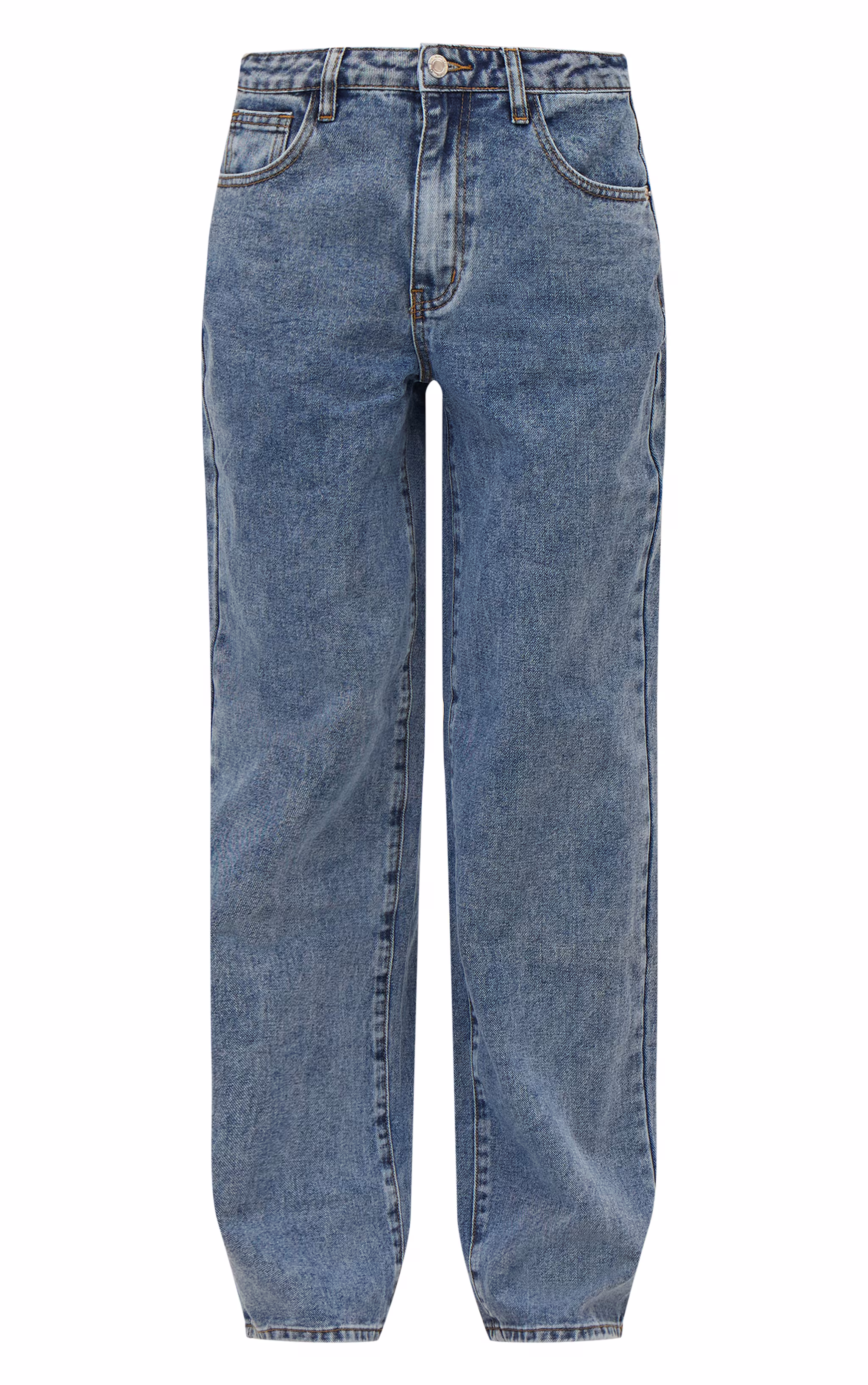 Mid Blue Wash Mid Rise Straight Leg Jeans