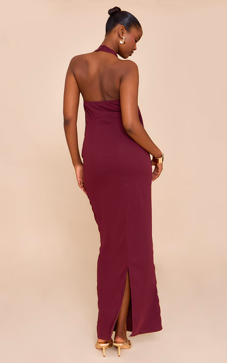 Plum Chiffon Cowl Neck Maxi Dress