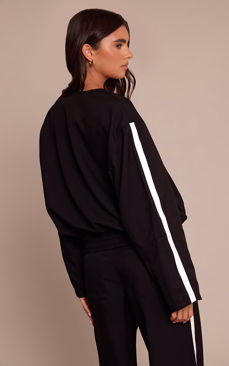 Black Striped Tailored Woven Elasticated Waist Bomber Jacket