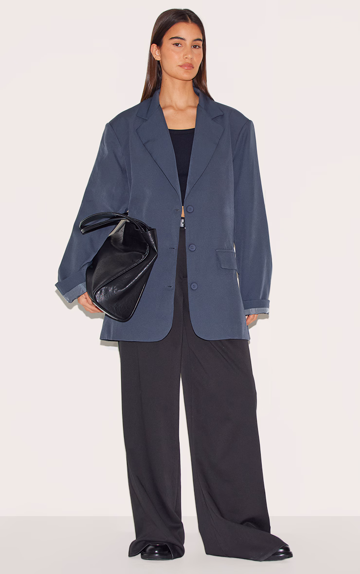 Grey Oversized Longline Curved Hem Blazer