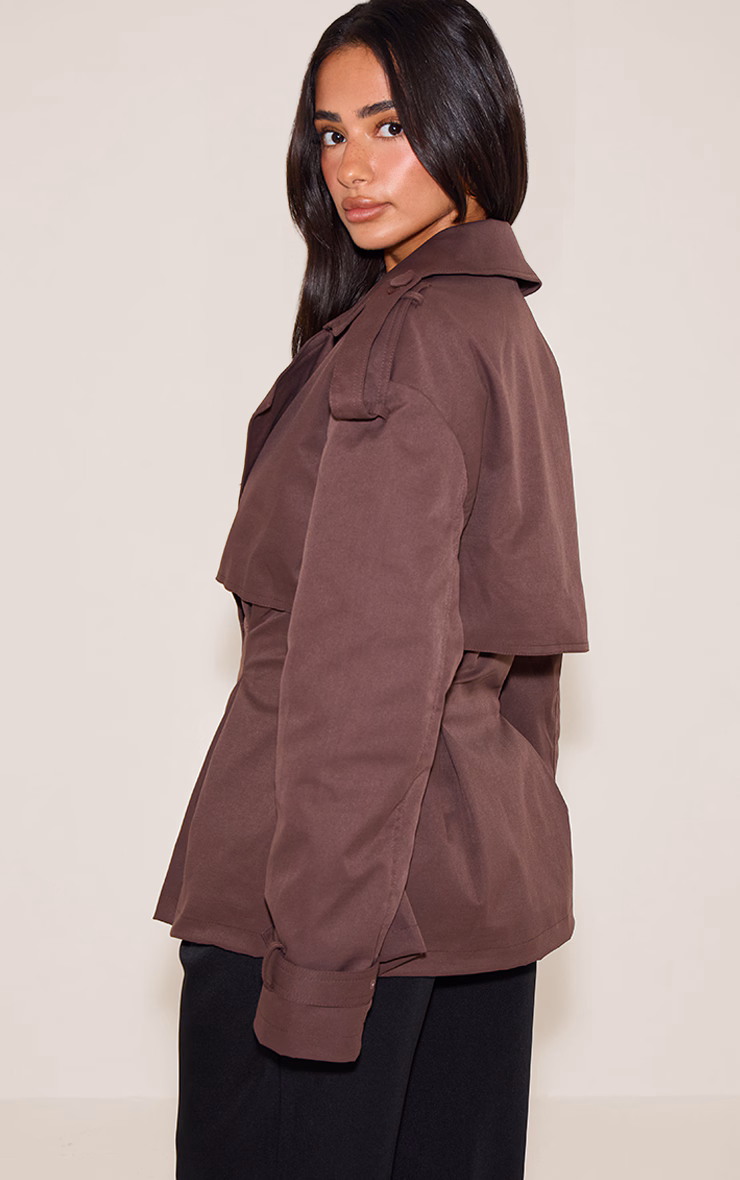 Petite Chocolate Cropped Cinched Waist Belted Trench Coat