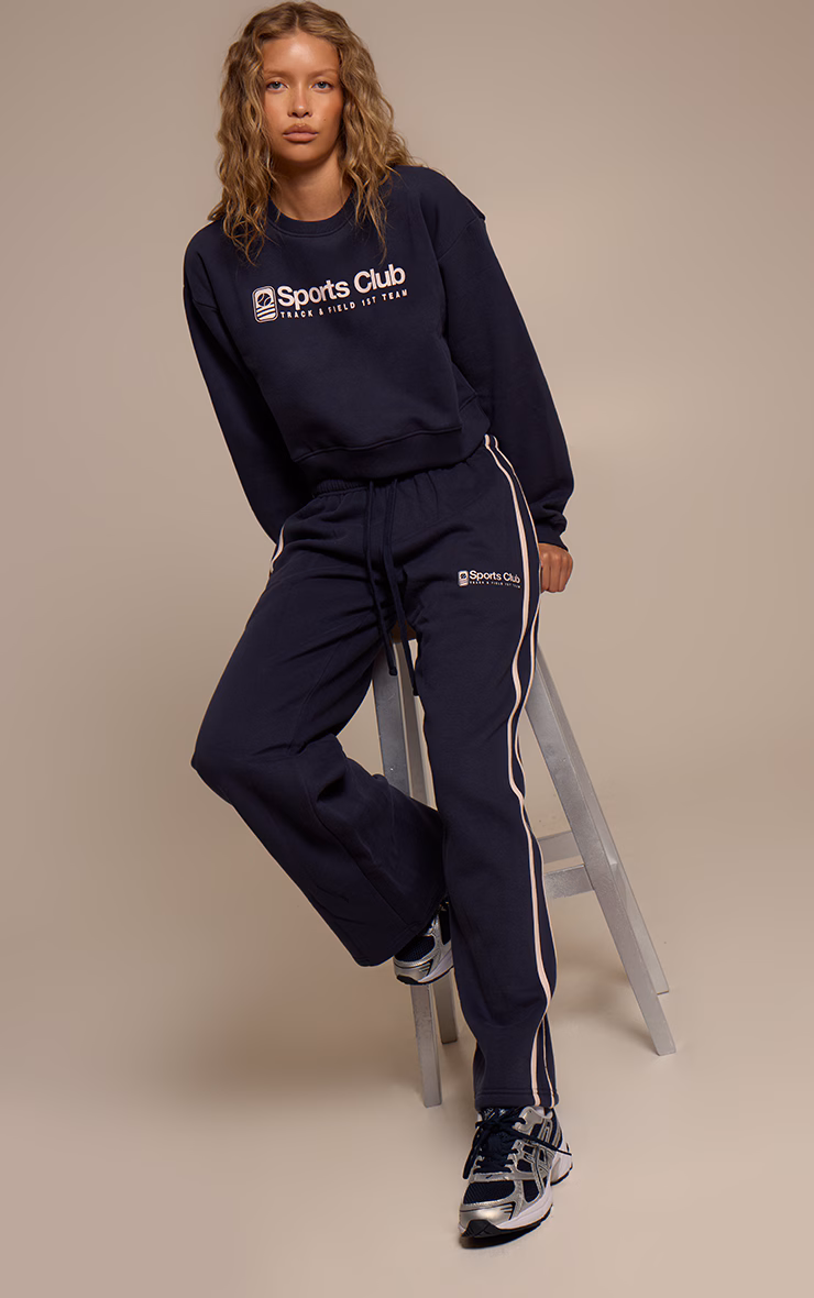 Navy Sports Club Wide Leg Sweatpants