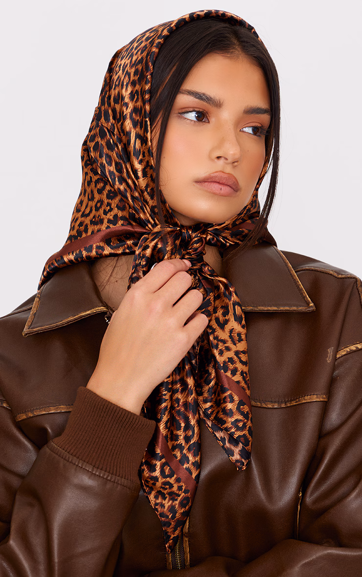 Leopard Print Satin Head Scarf