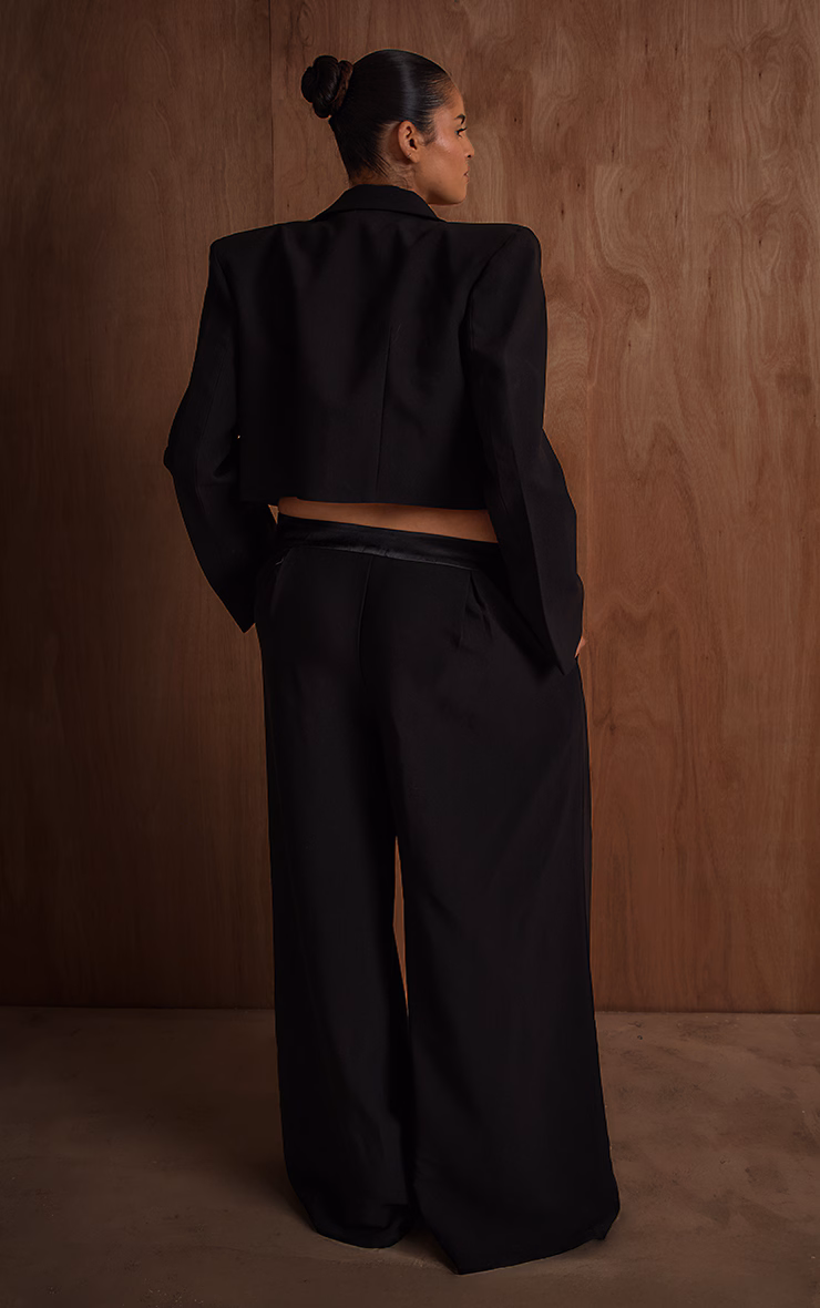 PLT Label Plus Black Satin Waistband Wide Leg Pants