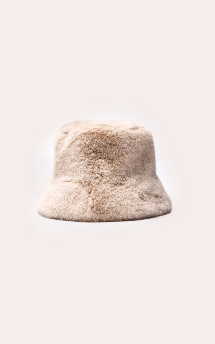 Beige Faux Fur Bucket Hats