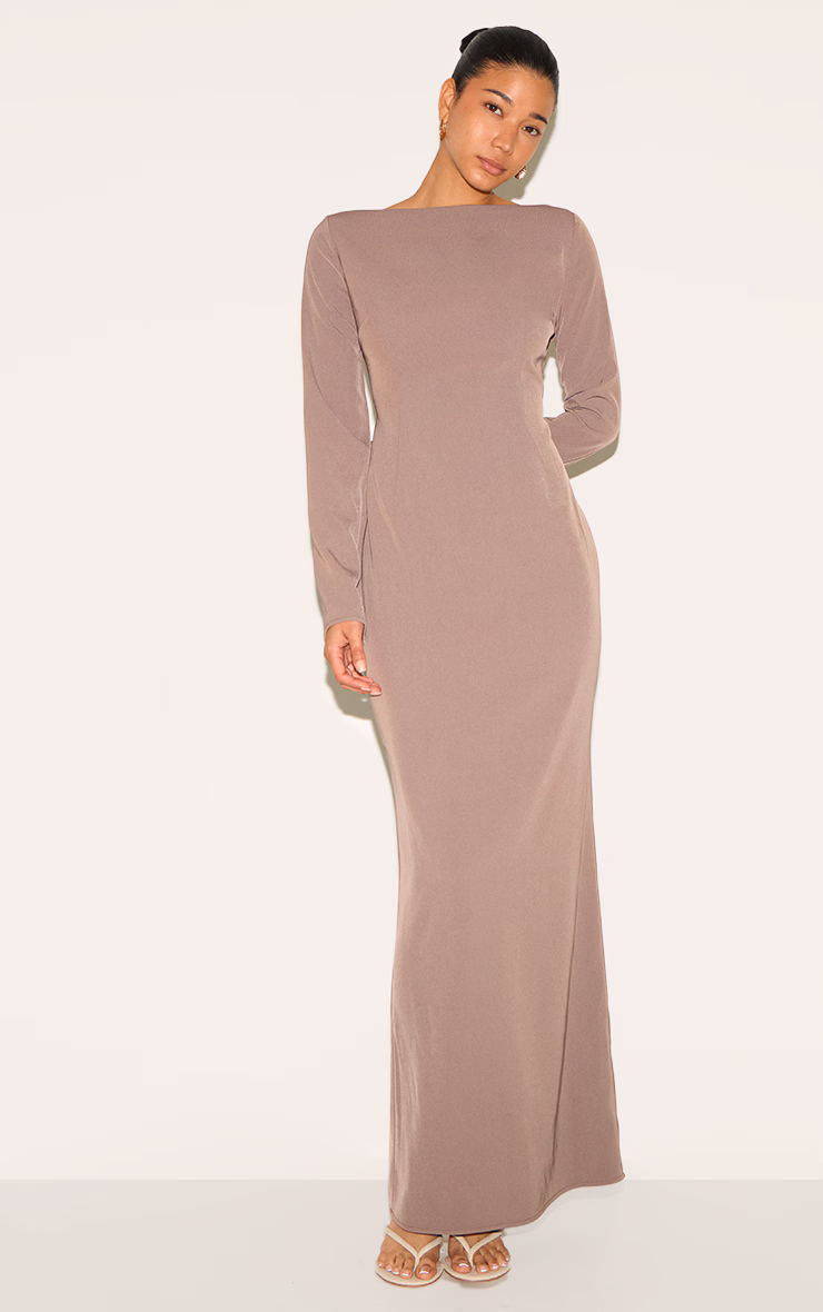 Mushroom Tailored Boat Neck Maxi Dress