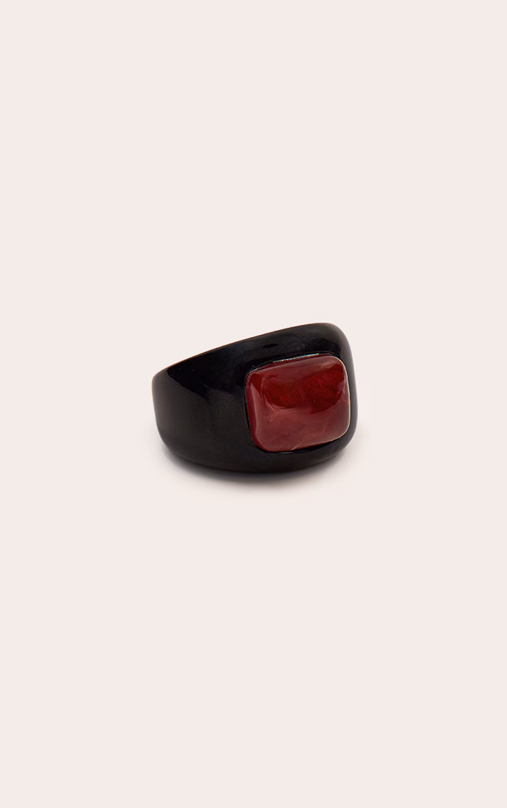 Black Chunky Red Resin Detail Ring