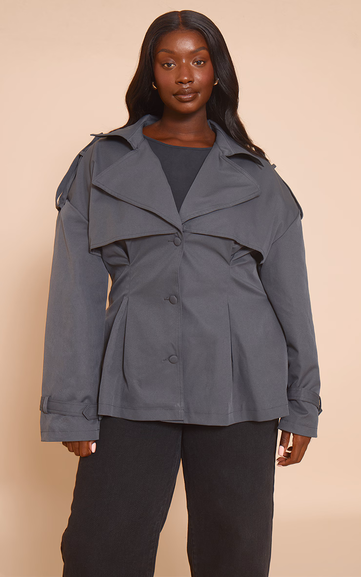 Plus Charcoal Cropped Belted Trench Coat