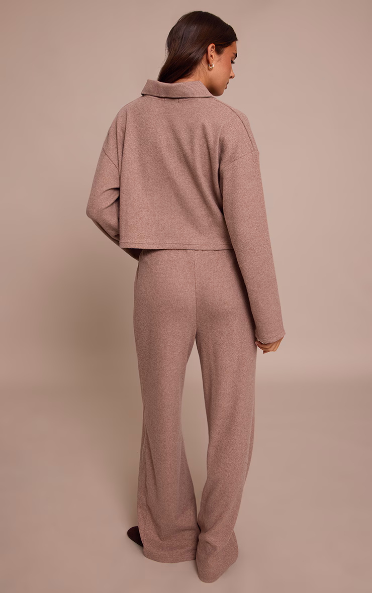 Mushroom Brushed Rib Wide Leg Drawstring Pants