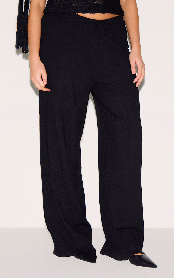 Plus Black Basic Knit Wide Leg Pants