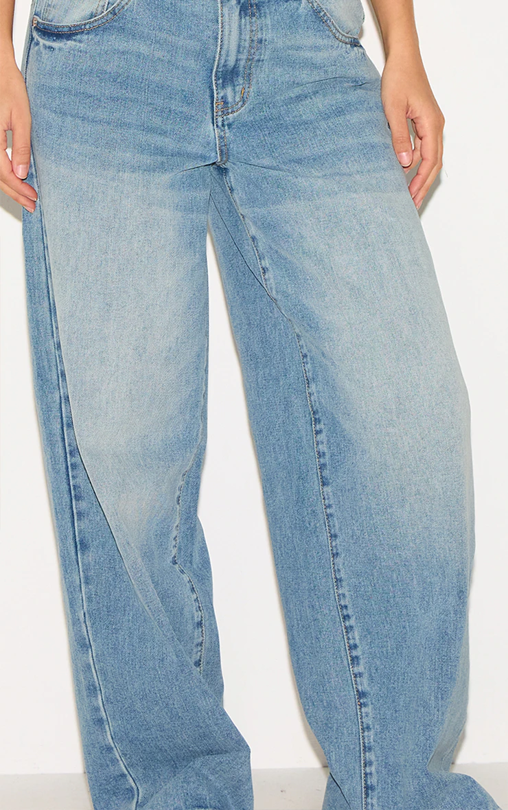 Mid Blue Wash Low Rise Wide Leg Jeans