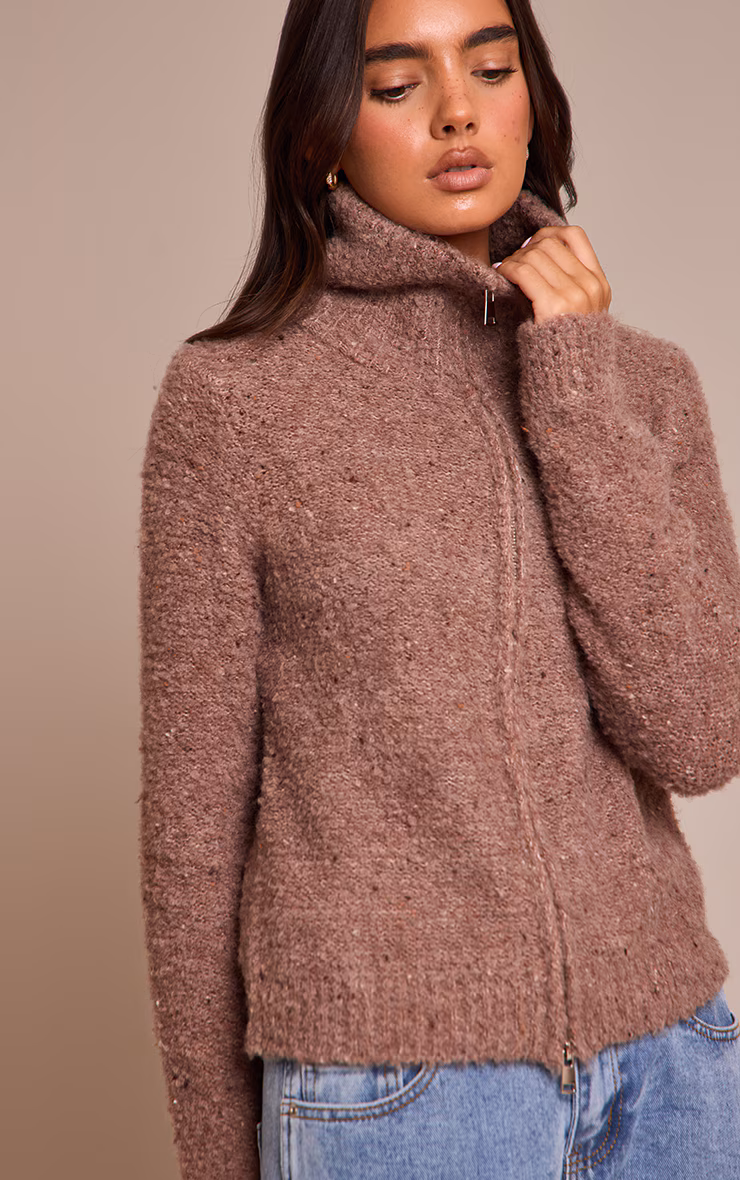 Mocha Zip Through Cardigan