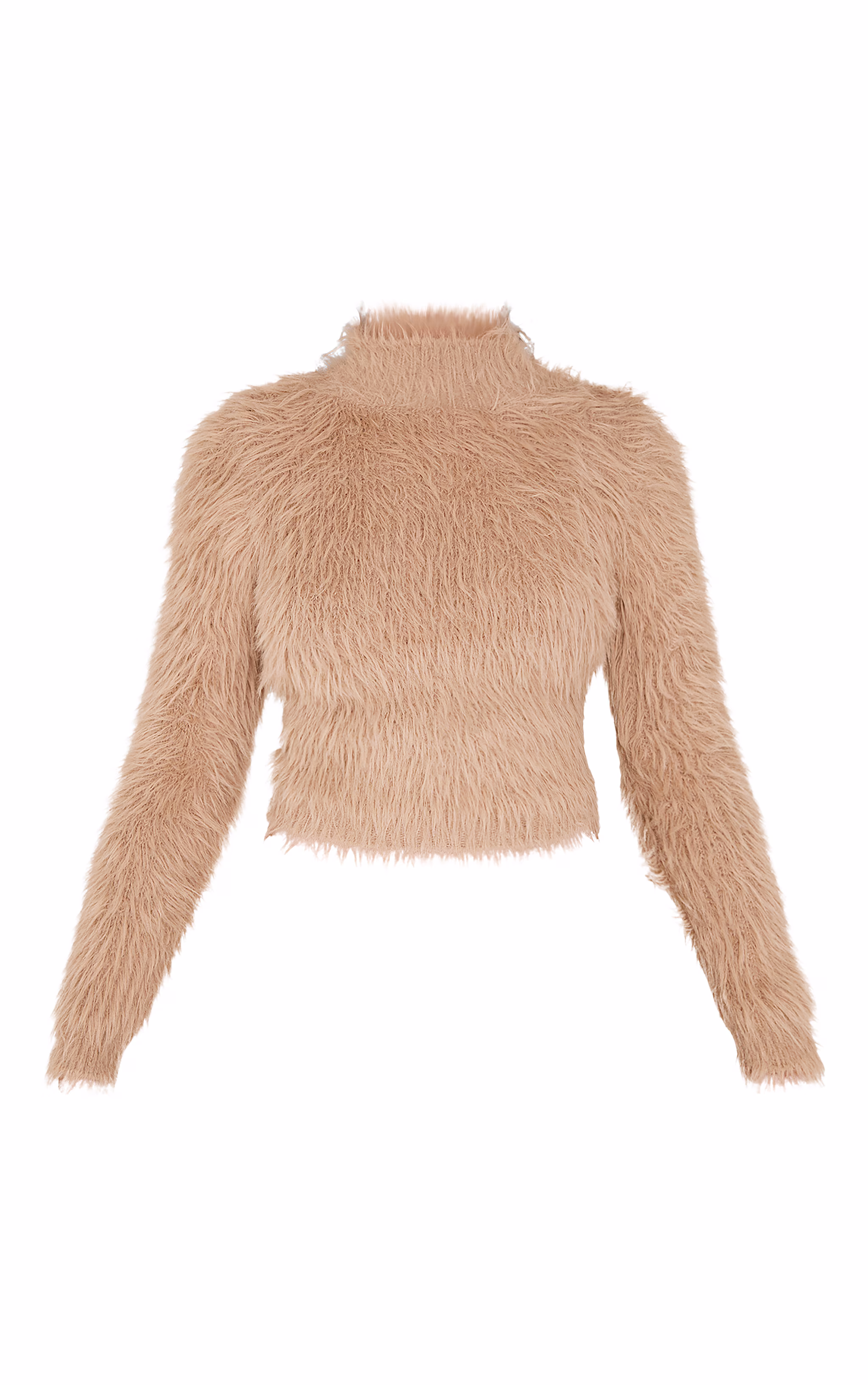 Mocha Fluffy Knit High Neck Top