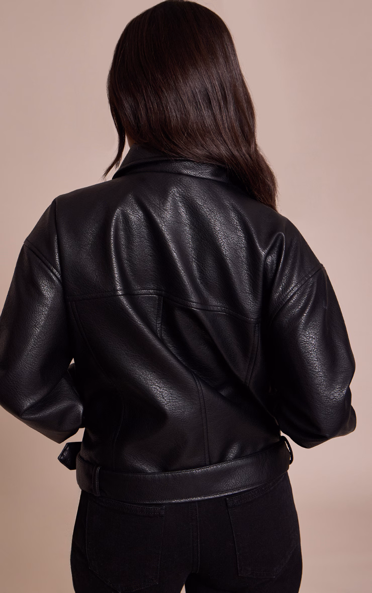 Petite Black Faux Leather Oversized Biker Jacket