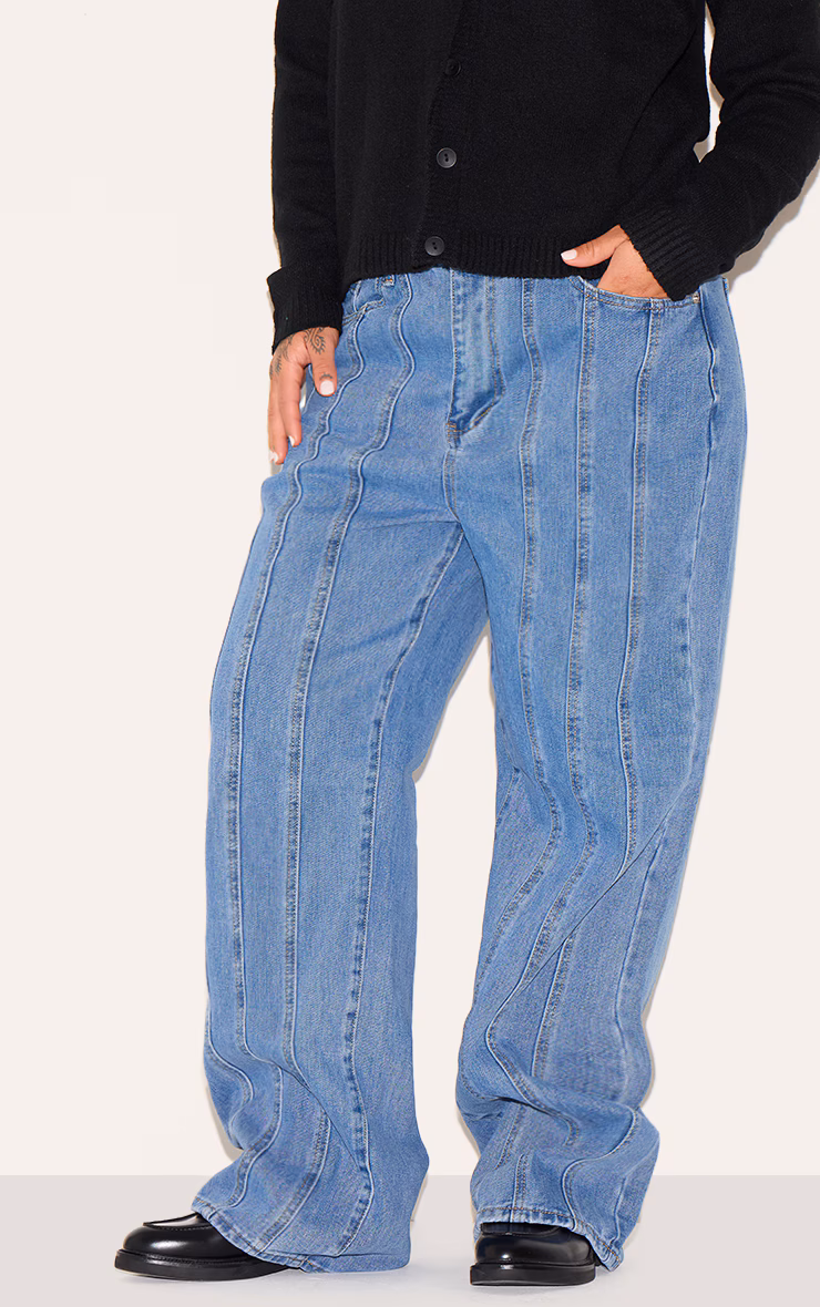 Plus Blue Seam Detail Straight Leg Jeans
