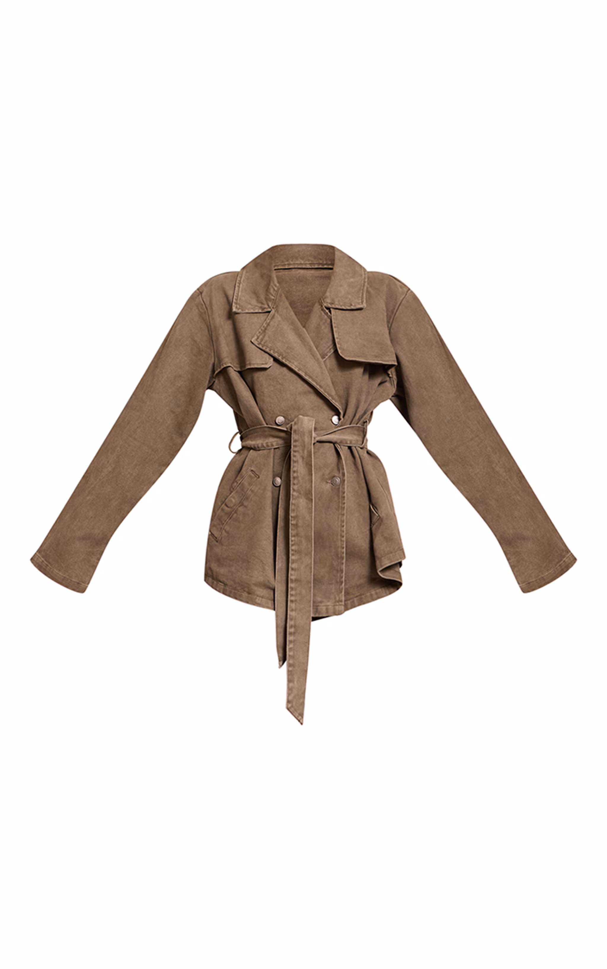 Olive Belted Cropped Denim Trench