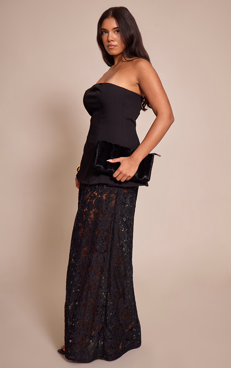 Shape Black Bandeau Lace Insert Maxi Dress