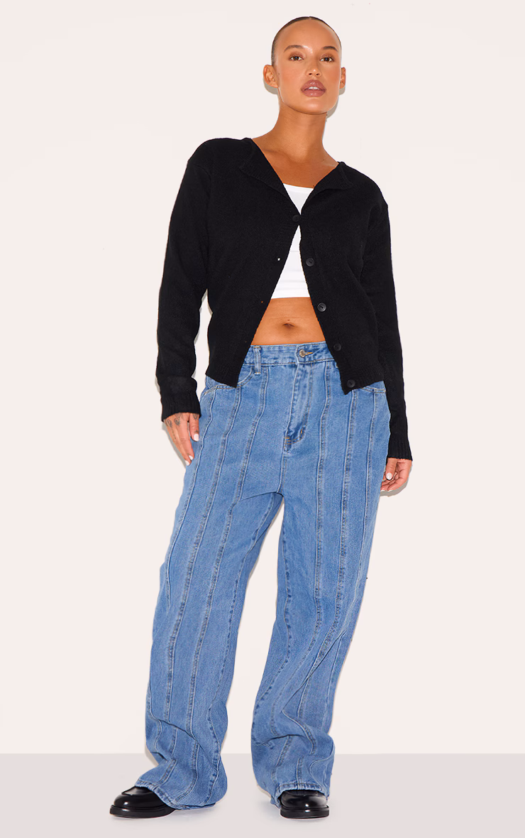 Plus Blue Seam Detail Straight Leg Jeans