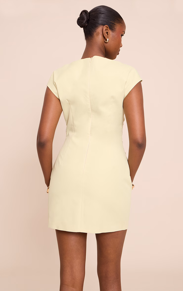 Lime Woven Cap Sleeve Cinched Waist Mini Dress