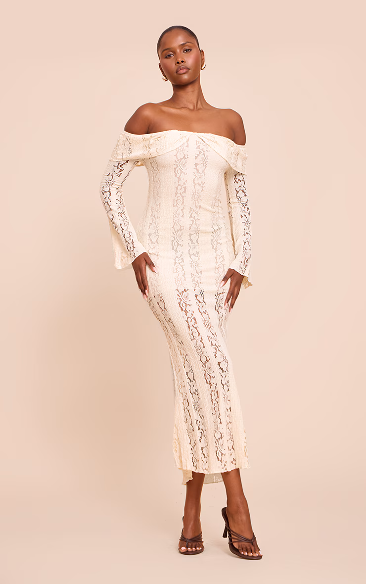 Lemon Lace Fold Over Bandeau Maxi Dress