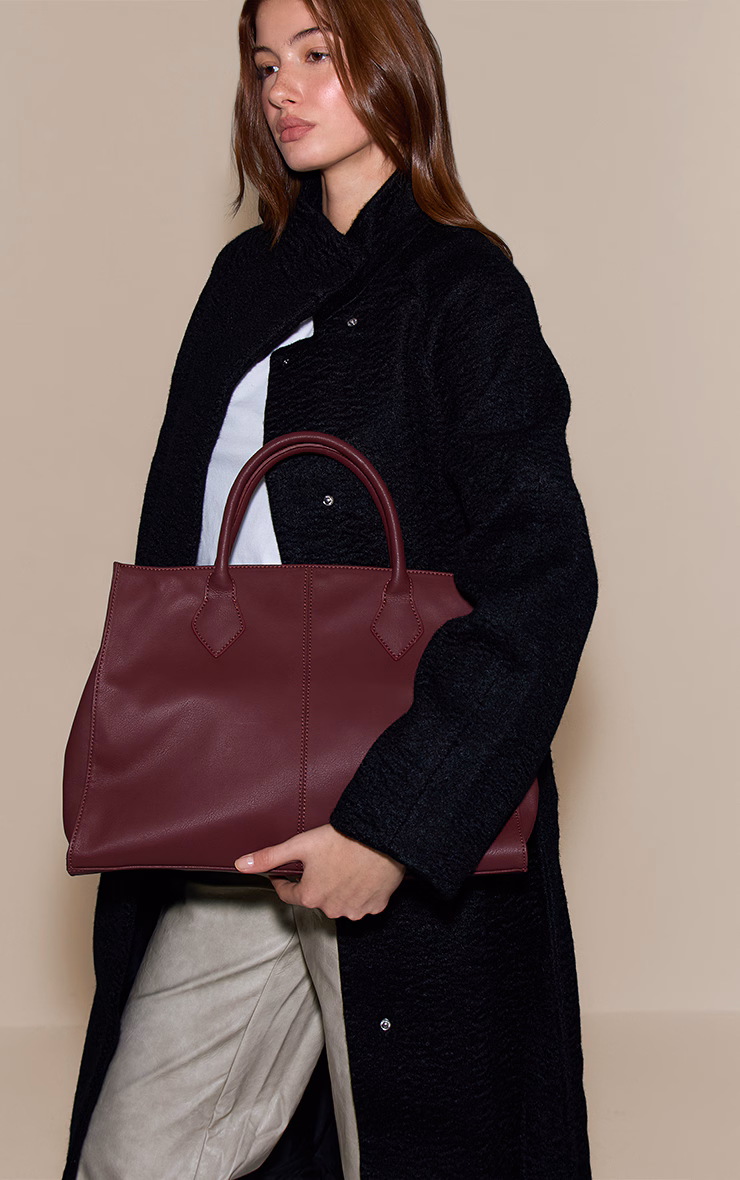 Burgundy Faux Leather Oversized Handbag