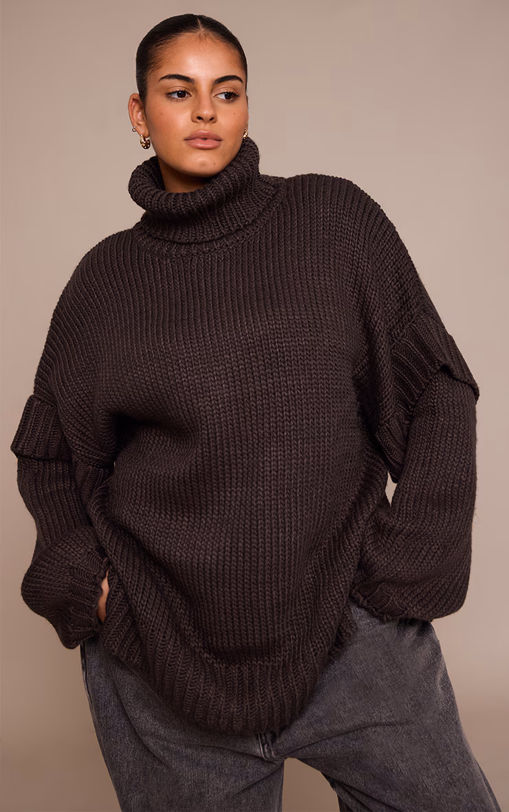 Plus Charcoal Grey Oversized Sleeve Detail Sweater Dress