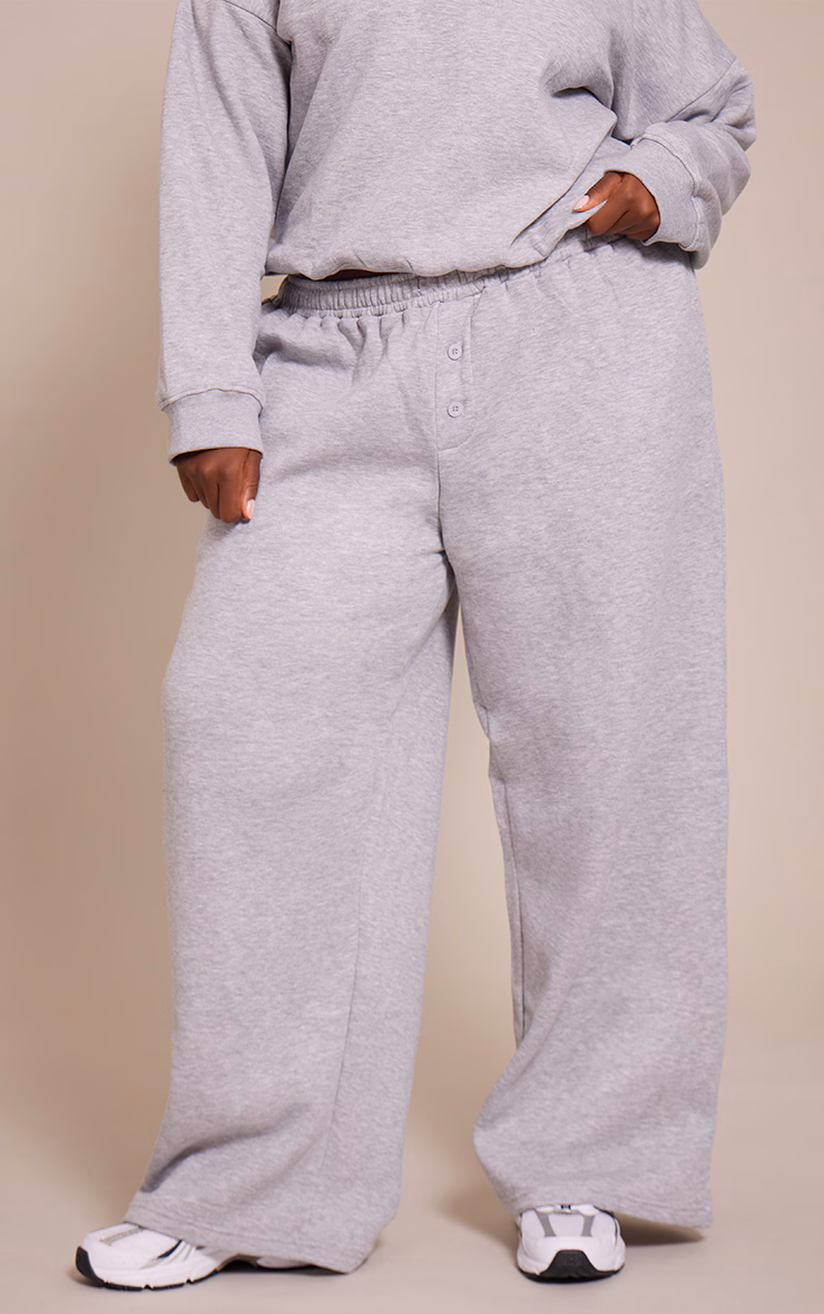 Plus Grey Marl Button Up Wide Leg Sweatpants