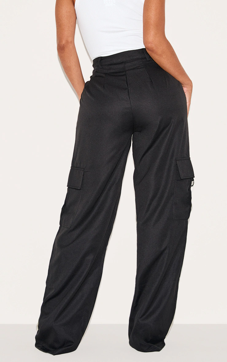 PRETTYLITTLETHING Shape Black Buckle Detail Cargo Wide Leg Pants