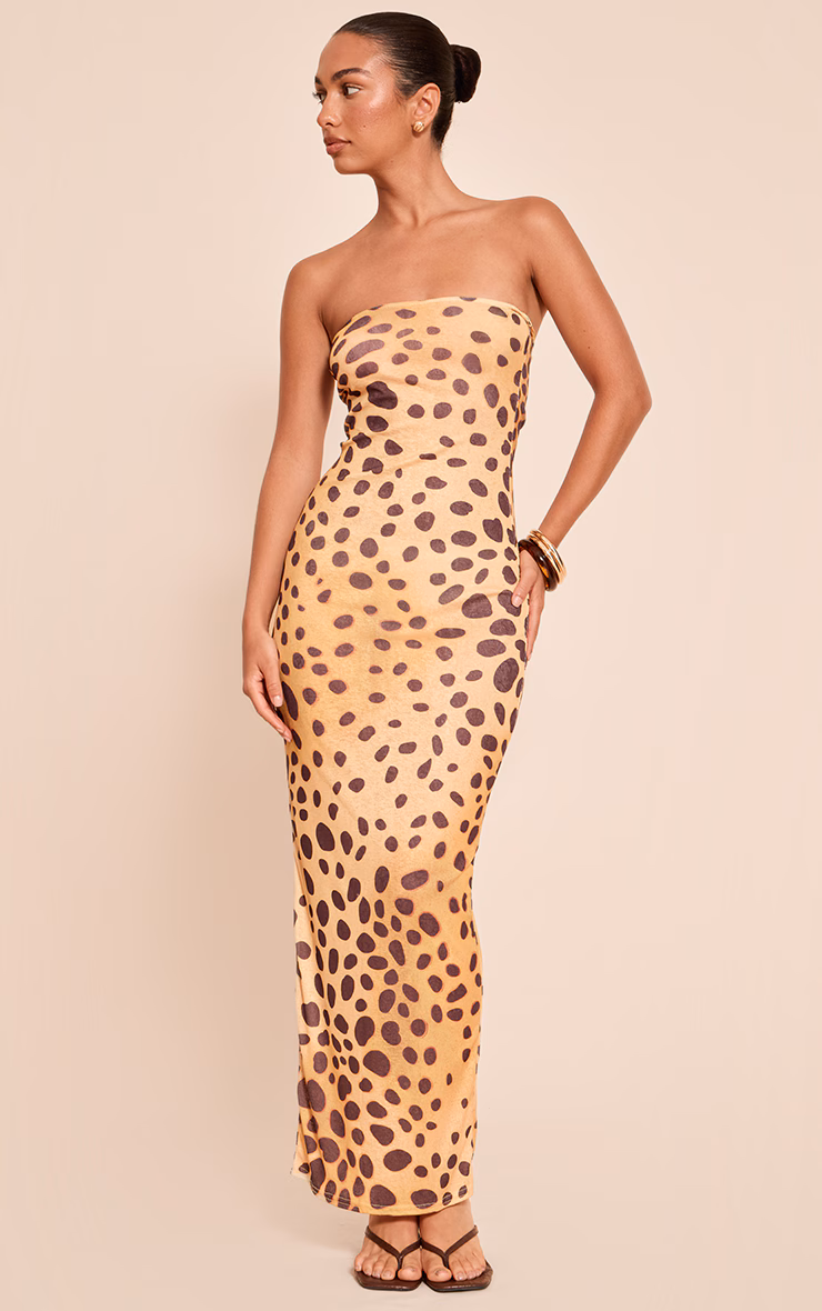 Animal Printed Onion Skin Bandeau Maxi Dress