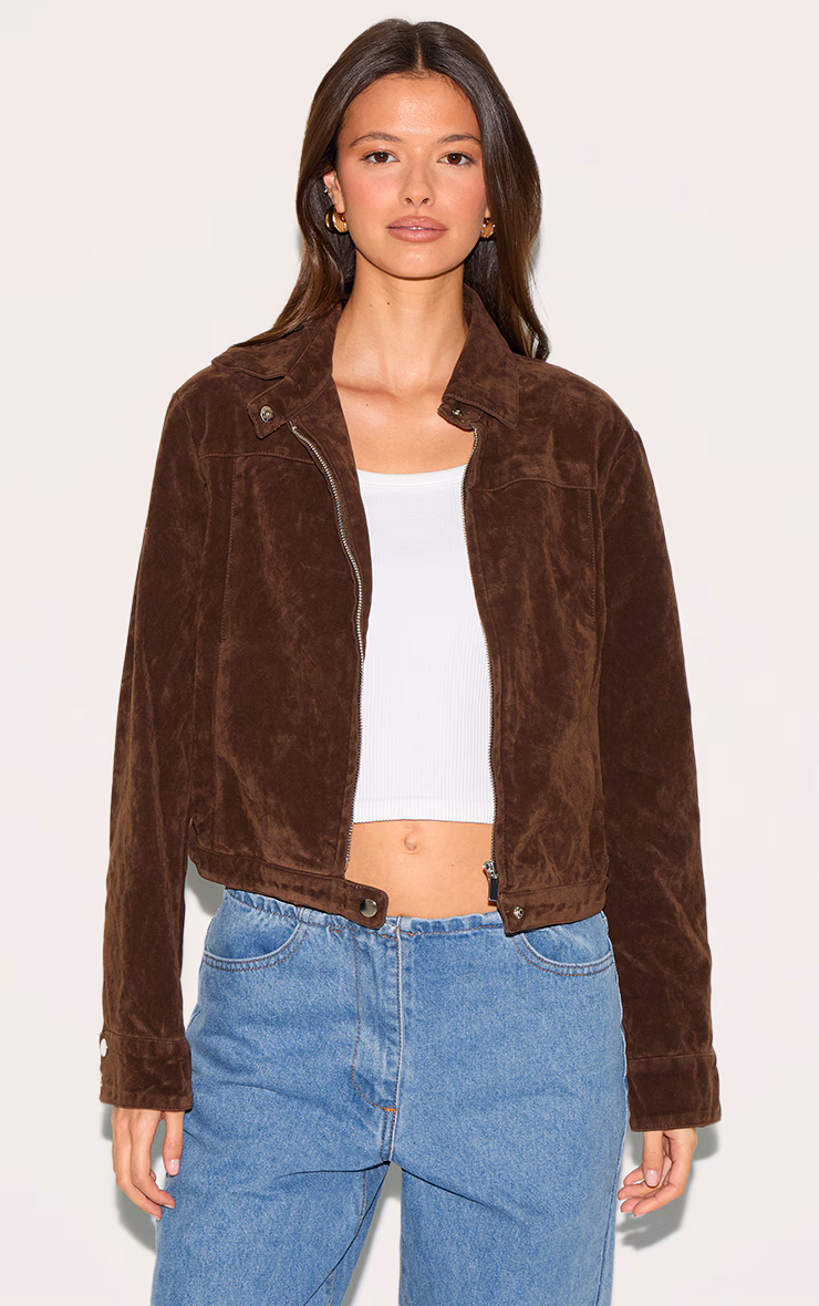 Brown Brushed Faux Suede Seam Detail Jacket
