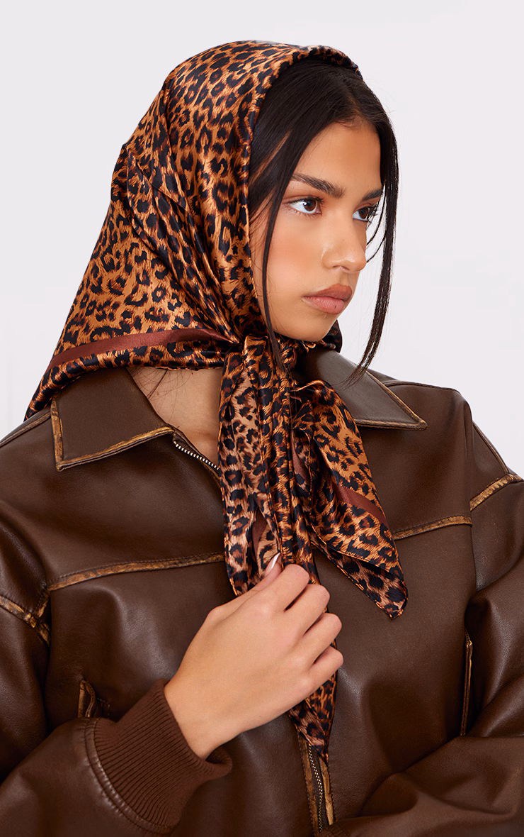 Leopard Print Satin Head Scarf
