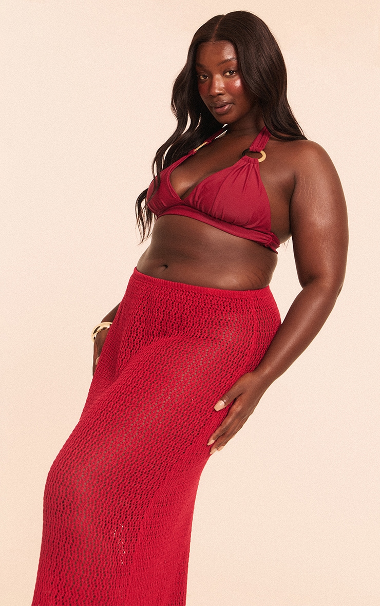 Plus Burgundy Crochet Maxi Beach Skirt