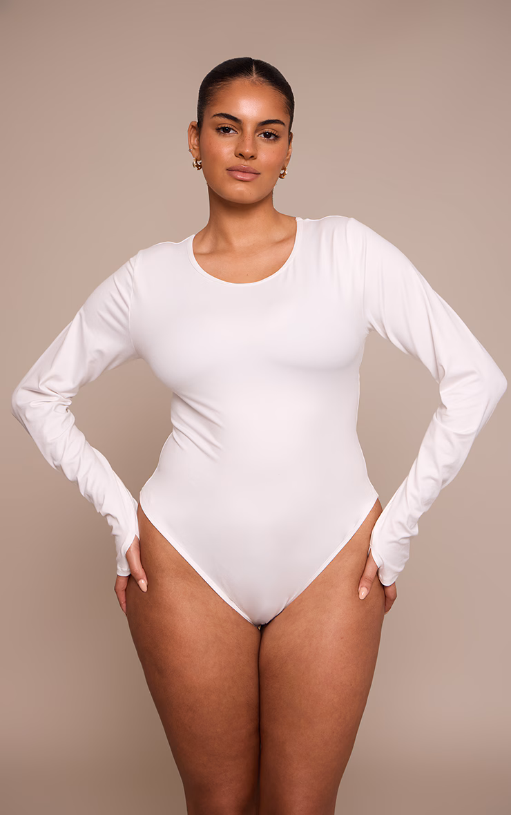 Plus White Sculpt Long Sleeve Bodysuit