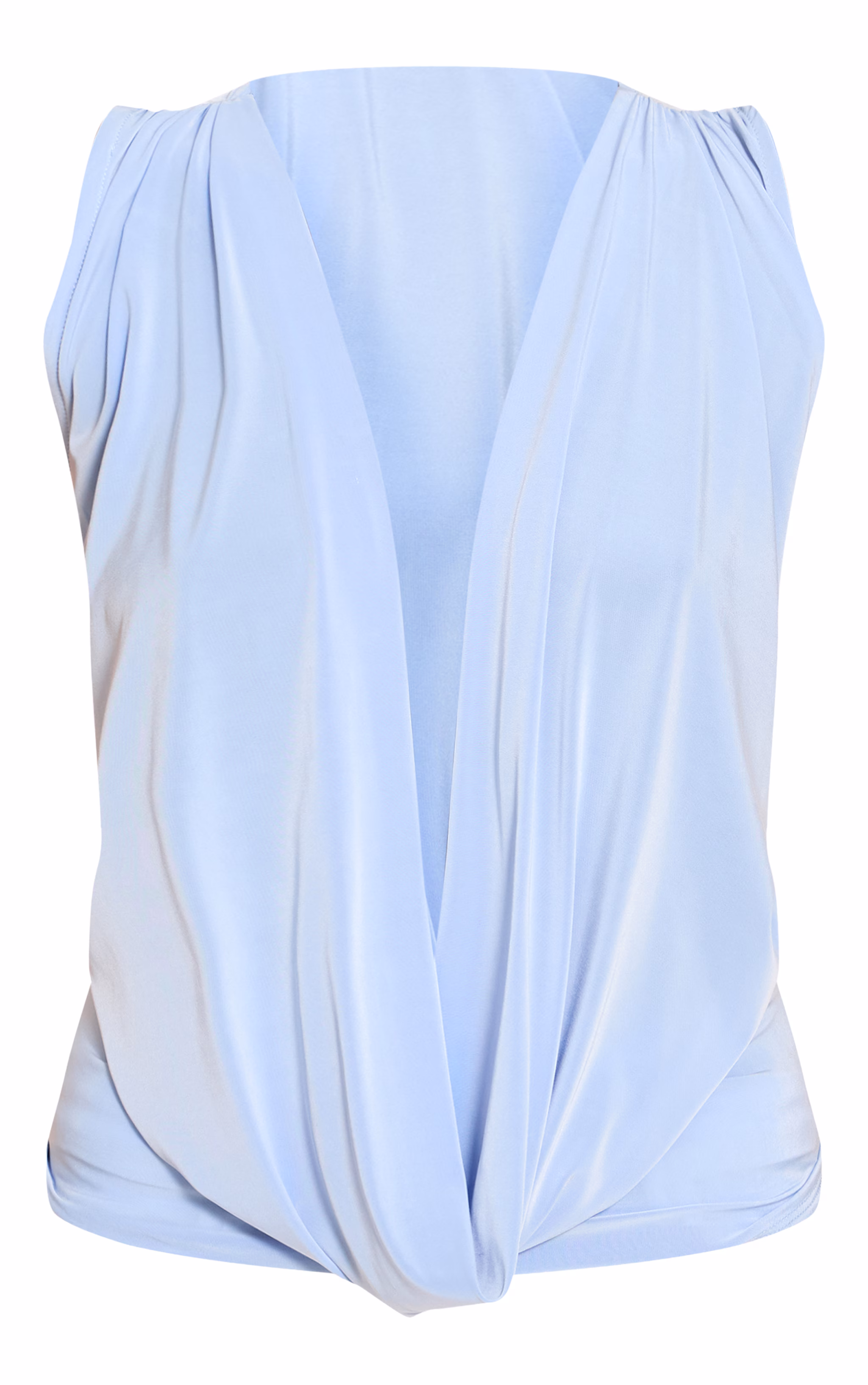 Sky Blue Double Layer Slinky Extreme Cowl Neck Top