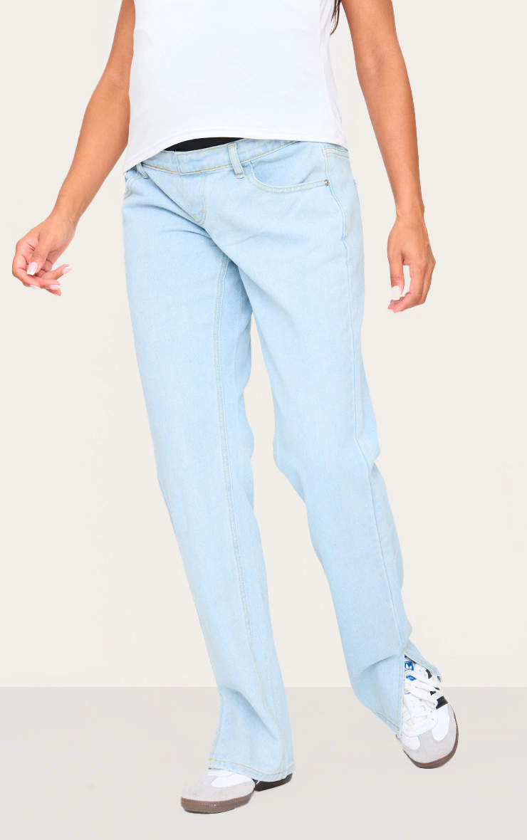 Maternity Light Blue Wash Split Hem Jeans