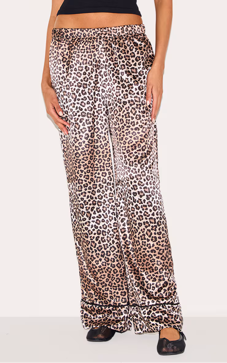 Leopard Printed Satin Wide Leg Pants