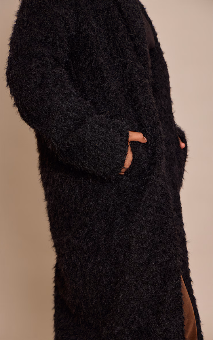 Petite Black Borg Button Up Maxi Coat