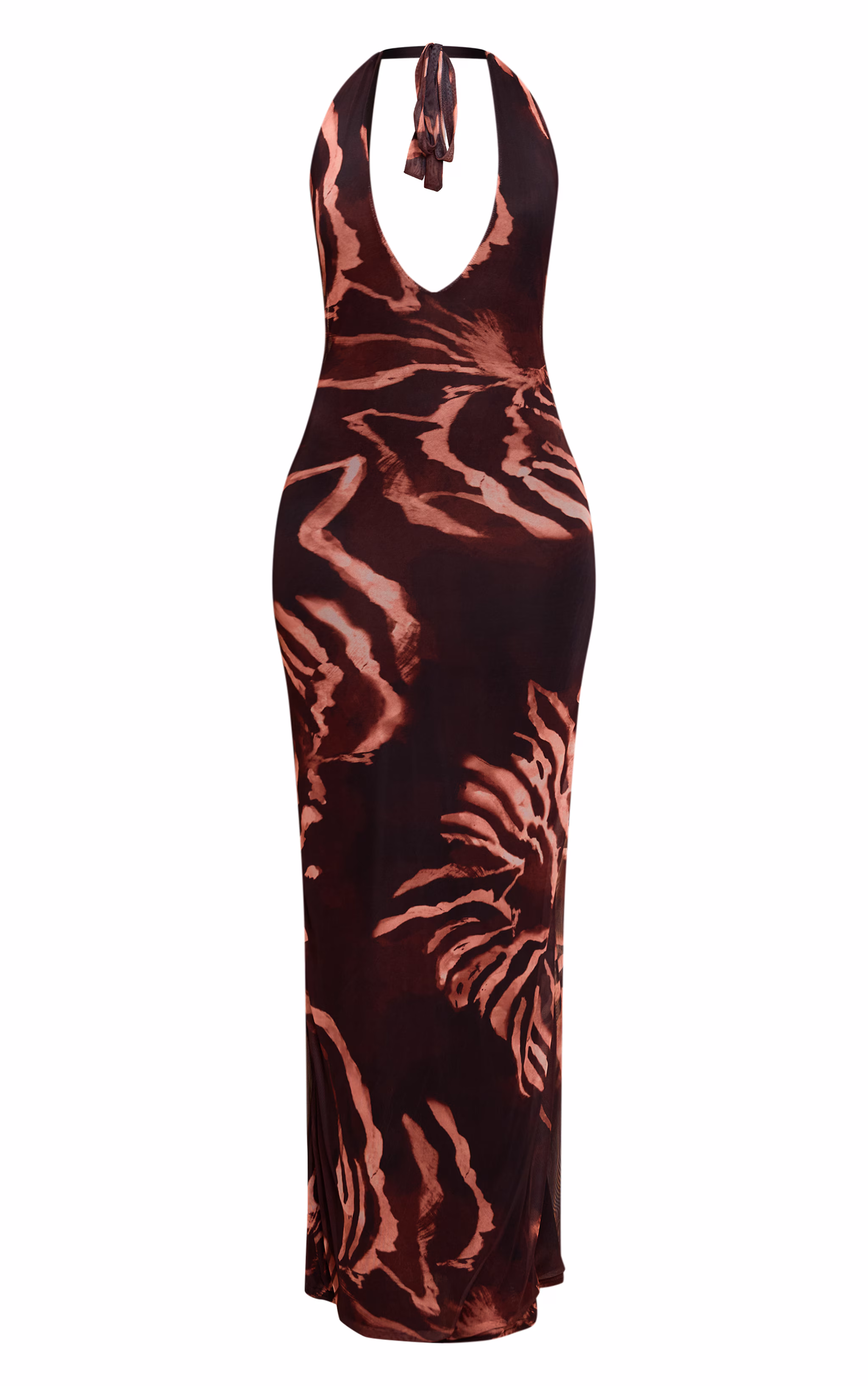 Brown Zebra Print Halterneck Maxi Dress