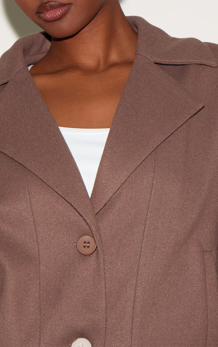 Mushroom Wool Look Button Up Front Bomber Jacket