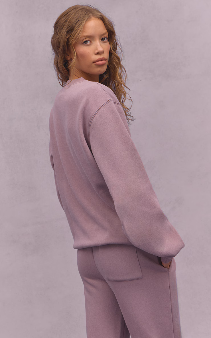 Mauve Cotton Fleece Oversized Crew Sweatshirt