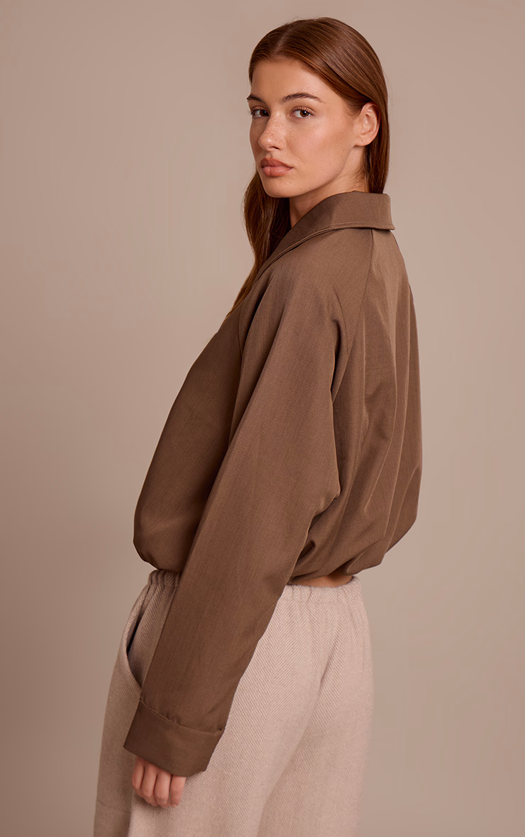 Mocha Utility Style Draw Cord Bomber Jacket