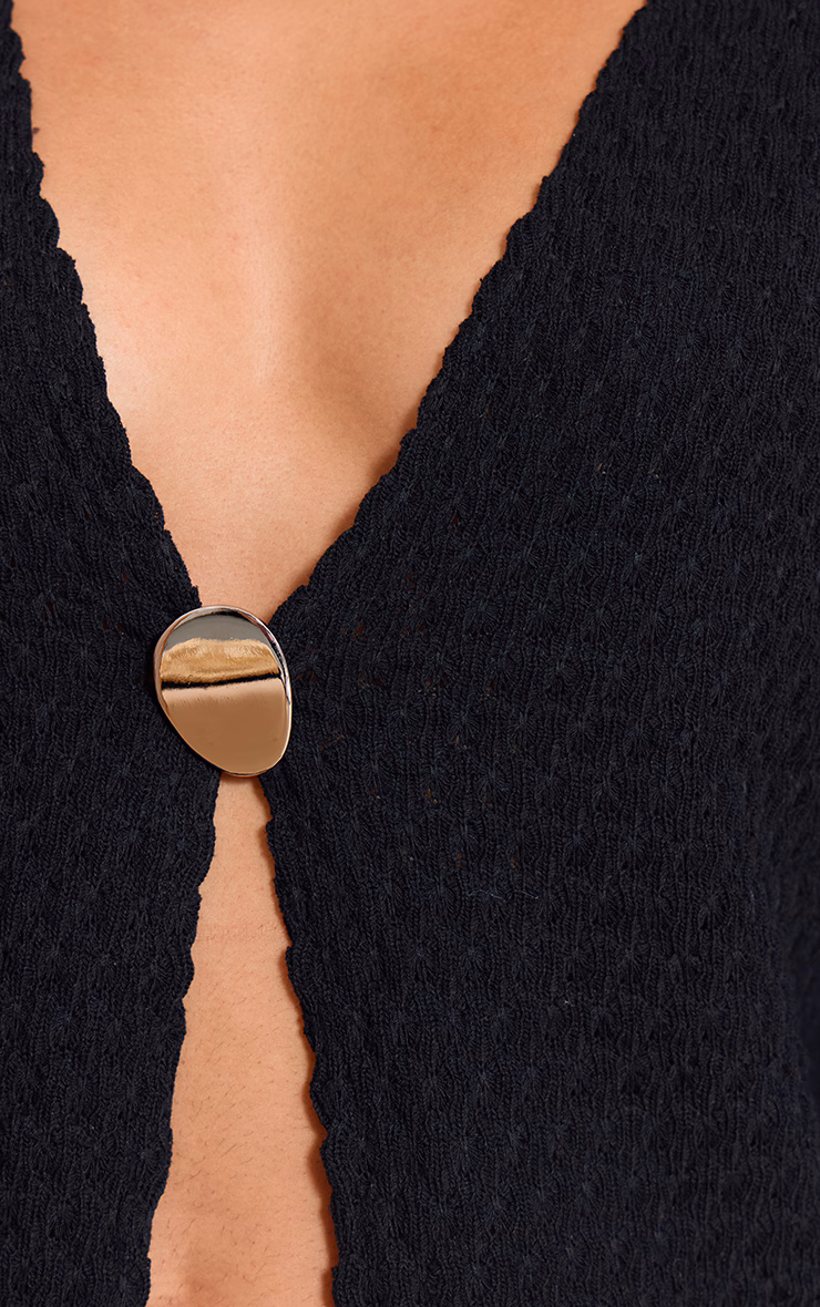 Black Textured Trim Detail Oversized Long Sleeve Top