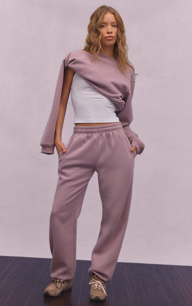 Mauve Cotton Fleece Cuffed Sweat Pants