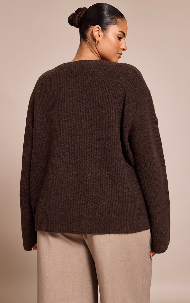 Plus Chocolate Round Neck Knit Raglan Sleeve Sweatshirt