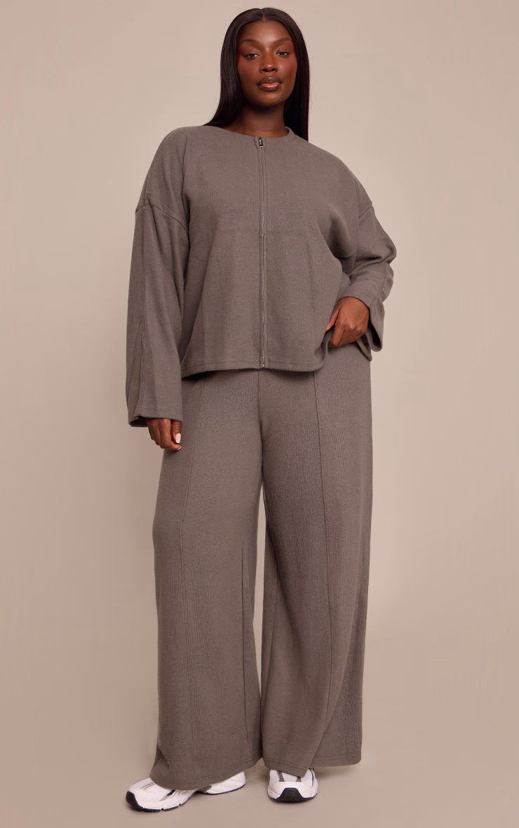 Plus Charcoal Soft Touch Pintuck Wide Leg Sweatpants